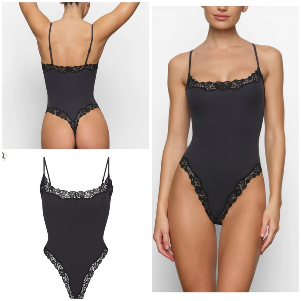 SKIMS Fits Everybody Lace Cami Bodysuit in onyx